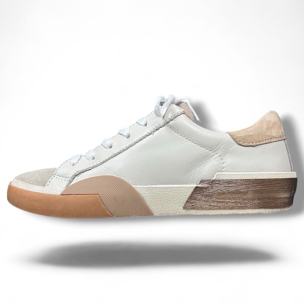 Dolce Vita Zina Sneakers *Women 6.5* White/Tan & Rose Gold Metallic Heel Accent